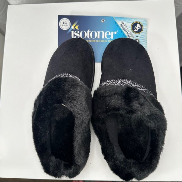 Black Microsuede Memory Foam Slippers with Indoor/Outdoor Sole Size 8.5-9 - Picture 3 of 9